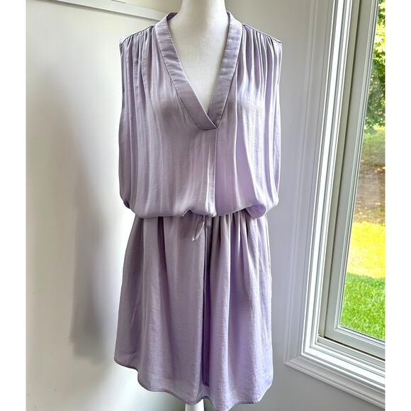 Vince Lilac Purple Satin Medium Sleeveless Dress Pockets Knee Length V-Neck - Picture 2 of 10